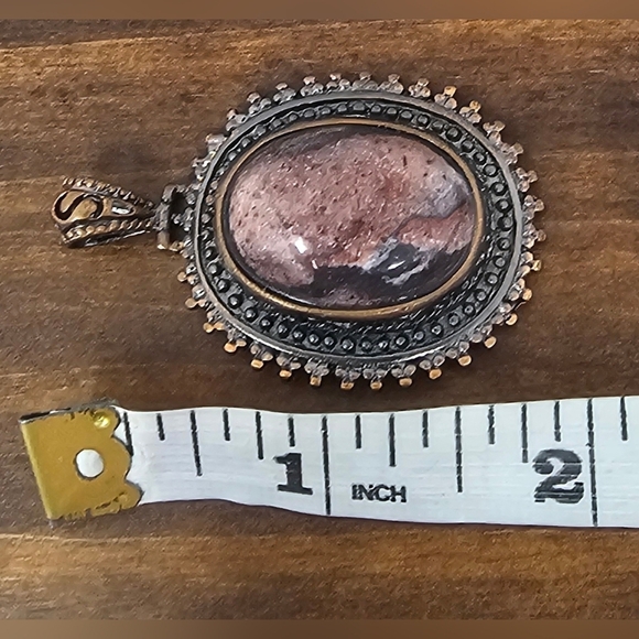 Handmade Pink Brown Rhodonite Gemstone Oval Pendant - Picture 7 of 7